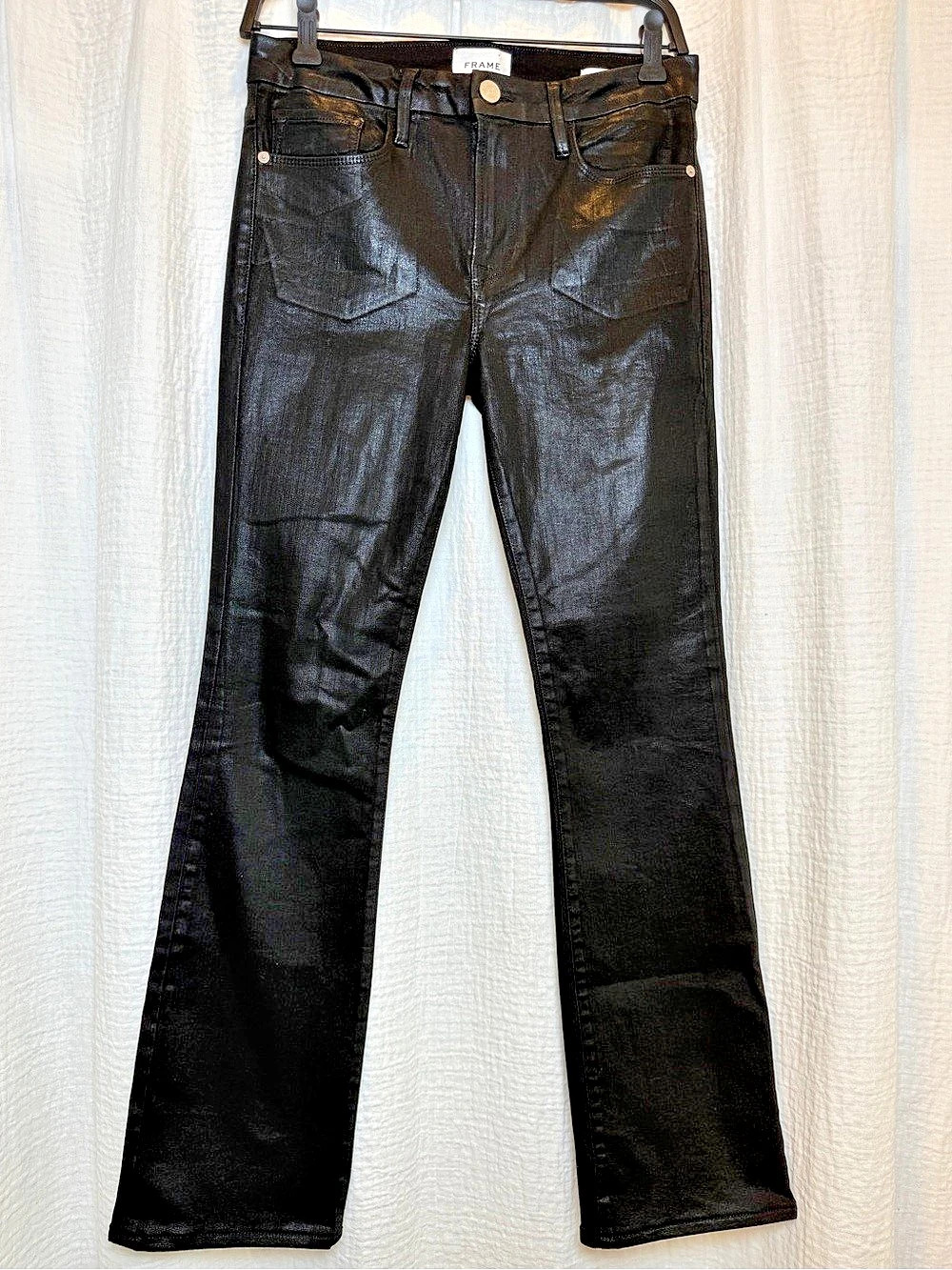 FRAME 'Le Mini Boot' Black Coated High-Rise Jeans